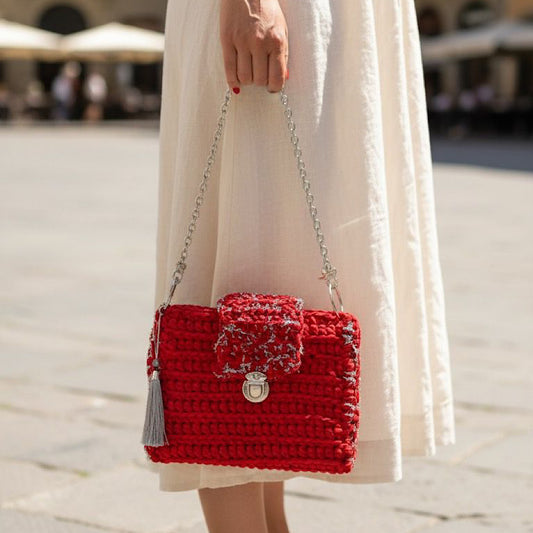 תיק ערב אודם כסוף סרוג