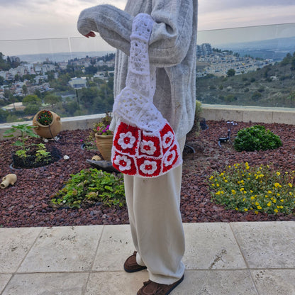 תיק פרחים אדום לבן