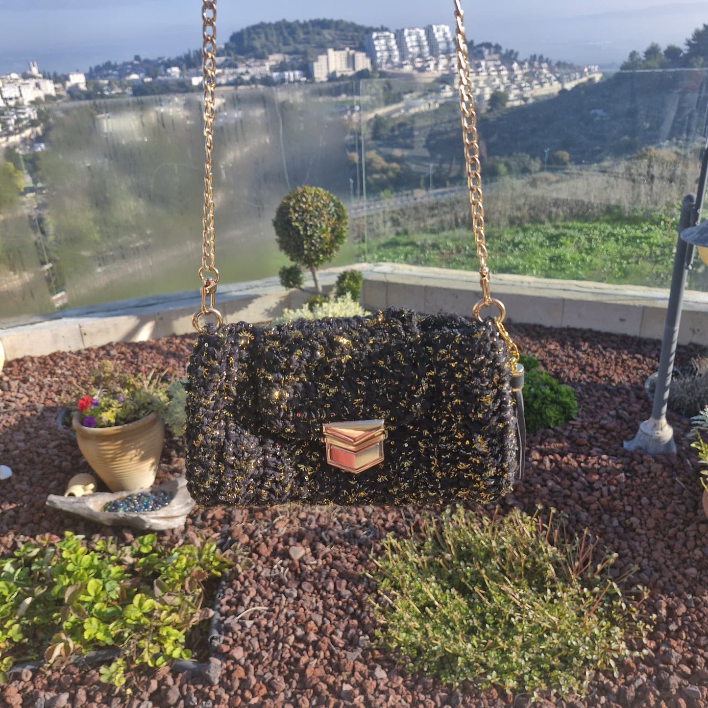 תיק ערב שחור מנצנץ