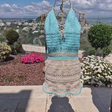 שמלת קרושה בעבודת יד ירוק מנטה