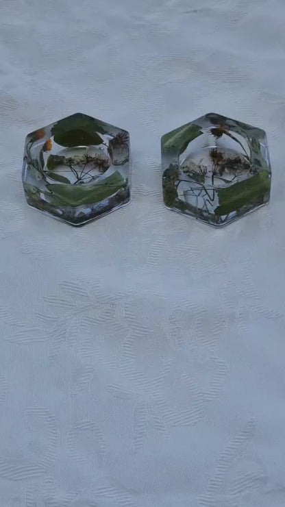 פמוטי משושה בגווני ירוק וסגול