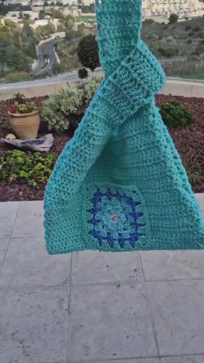 תיק סרוג טורקיז